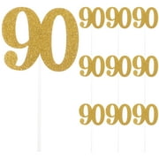 10Pcs Numbers 90 Cupcake Toppers Glitter 90th Birthday Cupcake Picks Anniversary Party Decoration
